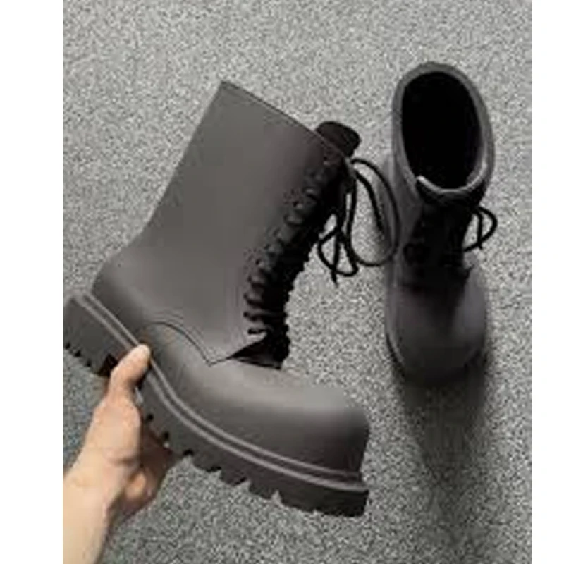 

Женские ботинки до середины икры со шнуровкой и большим круглым носком, зима 2026, черные ботинки на платформе и массивном каблуке, модная женская обувь