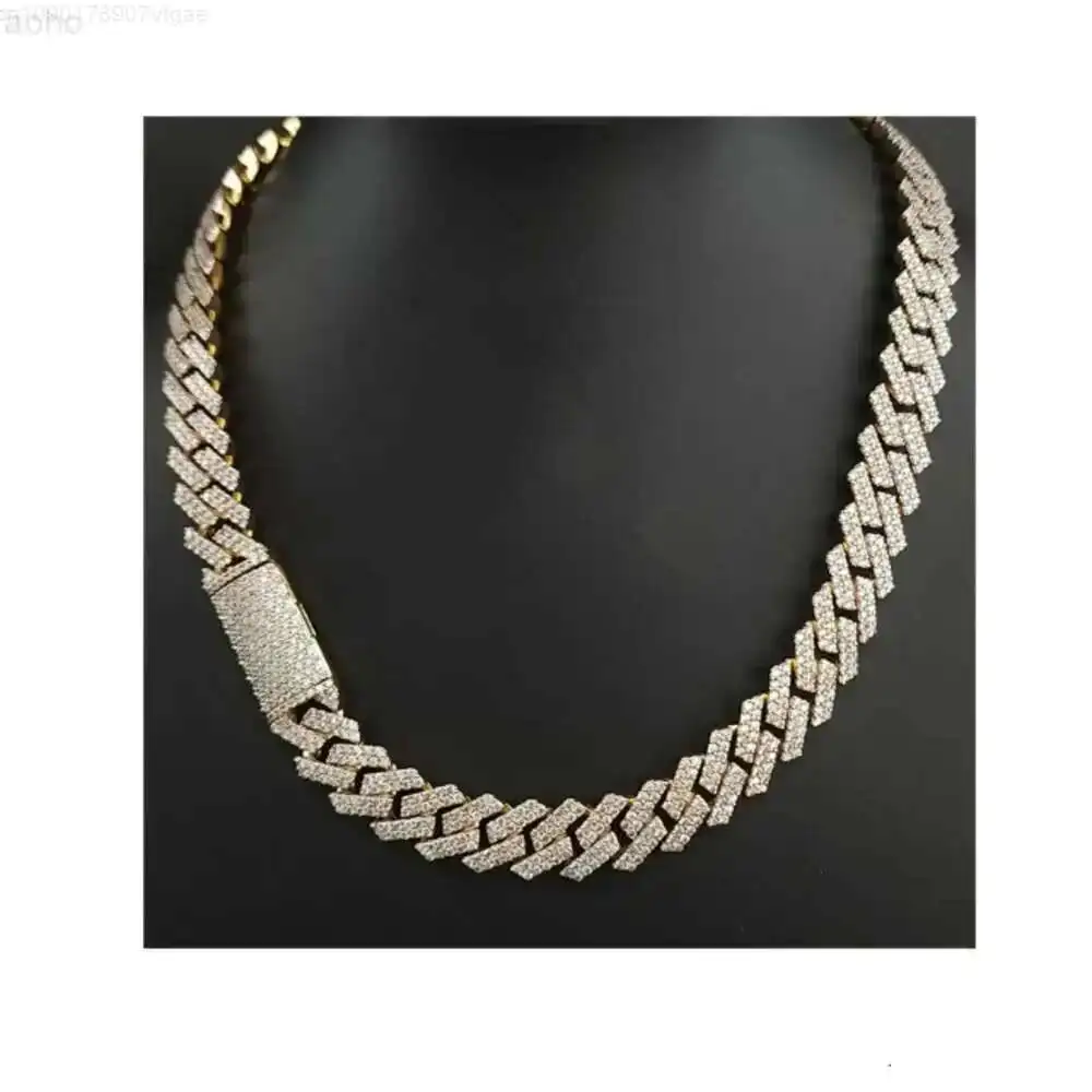 

10mm Miami Cuban Link Chain Vvs Moissanite Diamond Stubbed 925 Sterling Silver Gold Plated 18-24 Hip Hop Jewellery