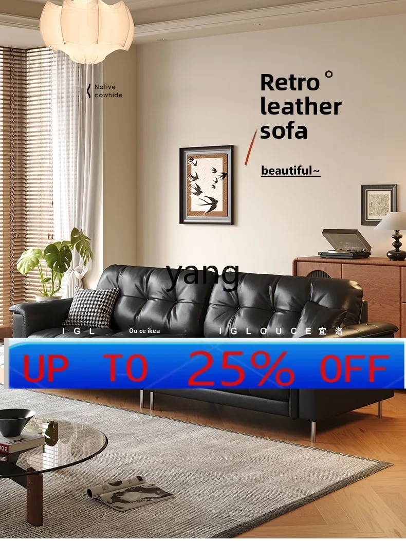 

Кожаный диван Lhh для гостиной, черный, ретро, из натуральной кожи (первый слой), современный диван с наполнителем из пуха