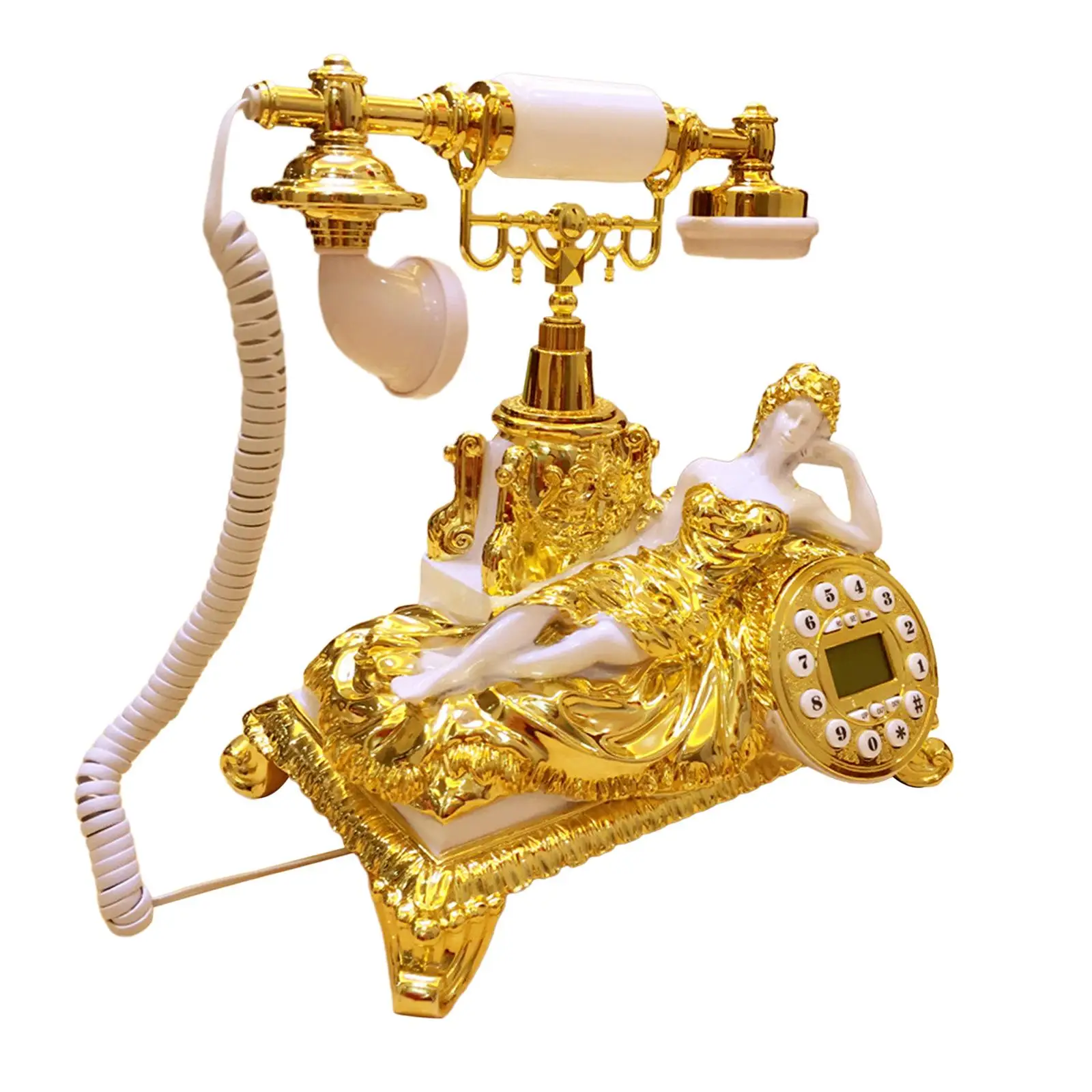 Retro Vintage Telephone Corded Landline Phone with FSK DTMF Caller ID and Desk Calendar for Bedroom Study Room Decor