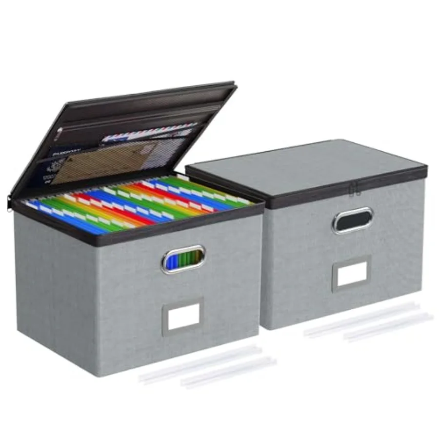 

2 Pack Large File Organizer Boxes with Lids File Box with Mesh Pockets Document Organizer Box for Letter/Legal Size Folders Zip