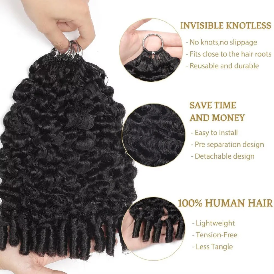 Miracle Knots 100% Human Crochet Hair Women Burmeses Curly Feather Crochet Human Hair Extensions Wet and Wavy Hair For Braiding