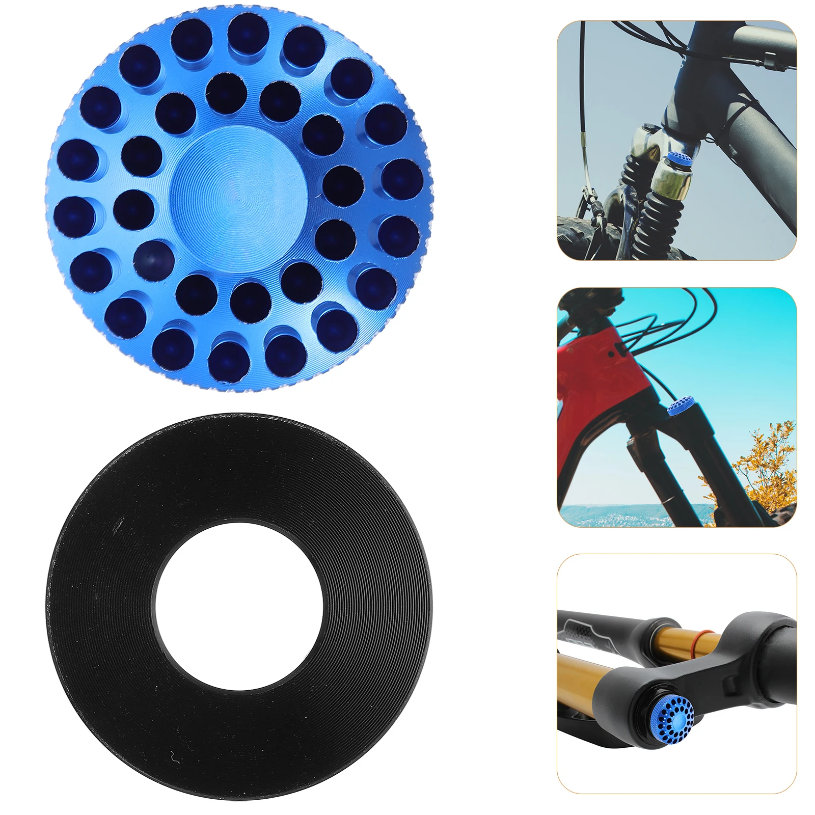 

Aluminum Alloy Cover Silver Waterproof Front Suspension Fork Cap Durable Compact Hollow Design Practical Bike Parts Professional