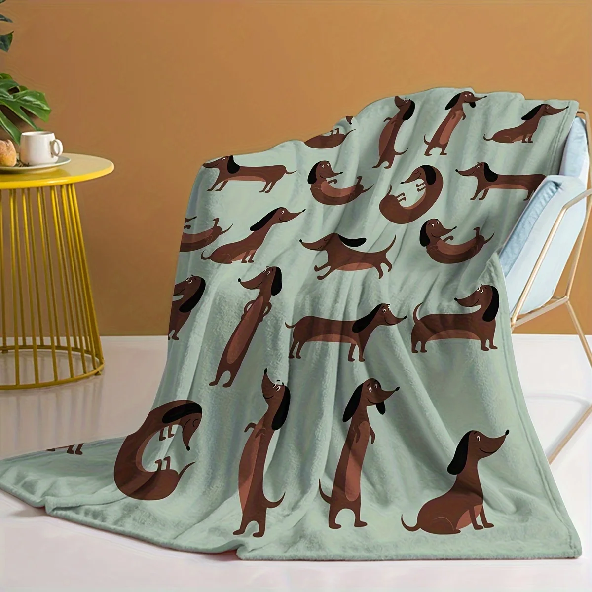 1pc Dachshund Print Flannel Blanket, Soft Casual Warm Blanket, Multi-purpose Office Throw Blanket, Outdoor Camping Travel Blanke