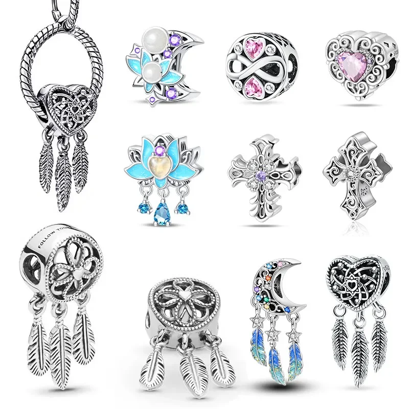 S925 Silver Heart Love Dangle Dream Catcher Charms Fit Pandora  Original 925 Bracelet Charms DIY Fine Jewelry for Women Gift