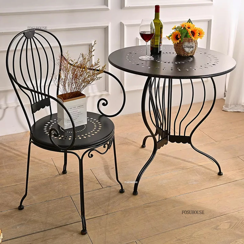 

European Iron Outdoor Chair Home Balcony Backrest Armchairs Outdoor Furniture Courtyard Leisure Retro Old Style Beach Chairs X