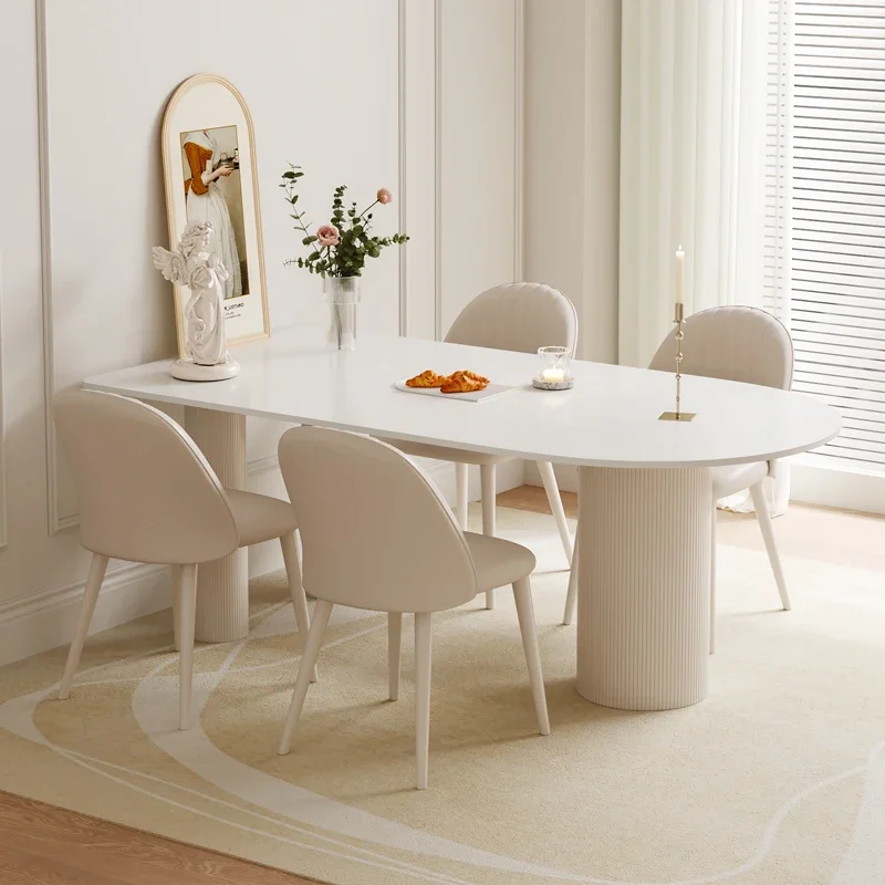 Rock Slab Island Dining Table Integrated Small Apartment Household Family Cream Style Dining Table And Chairs