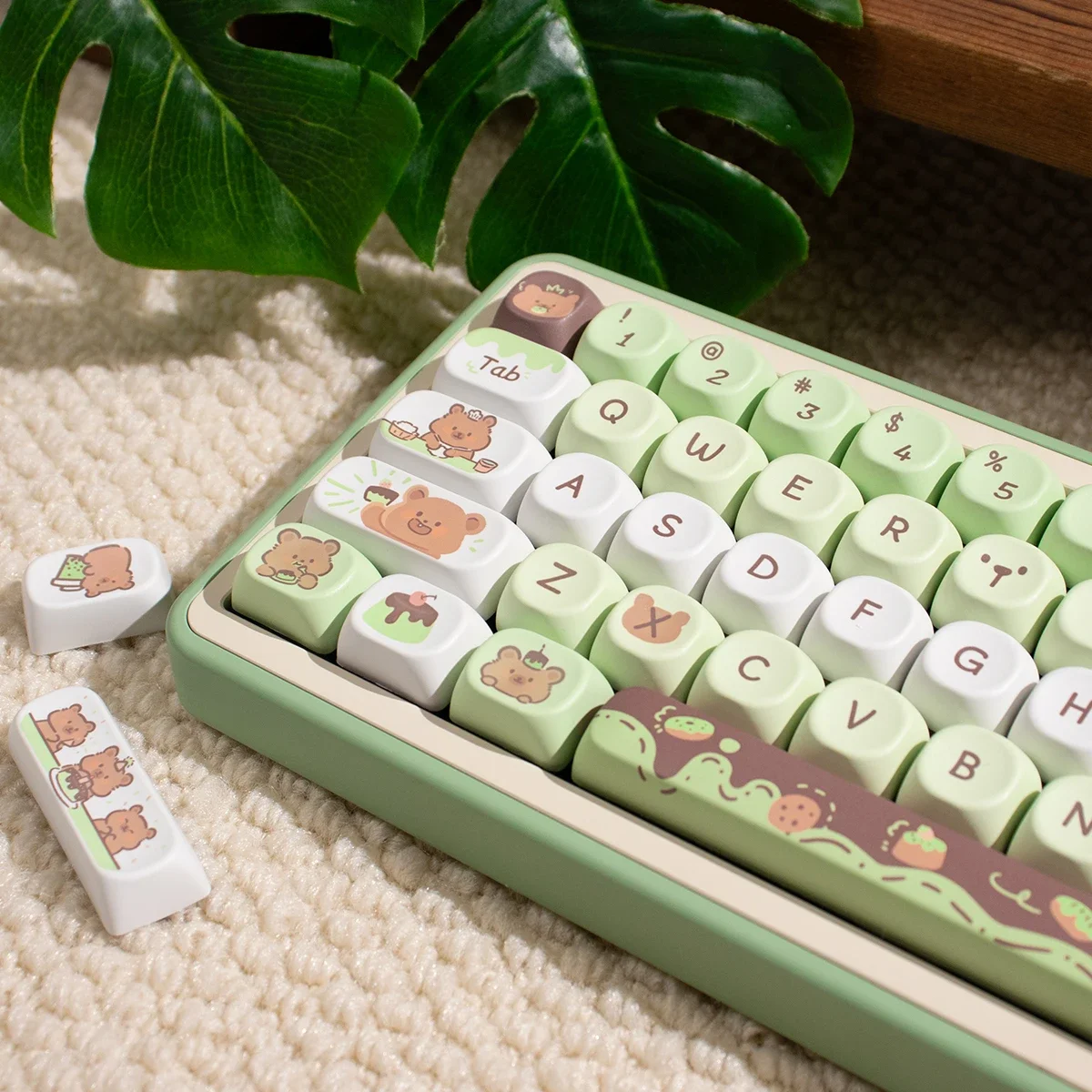 MOA bear dessert English mechanical keyboard keycaps PBT hot sublimation round 95 key adaptation 61/68/75 etc