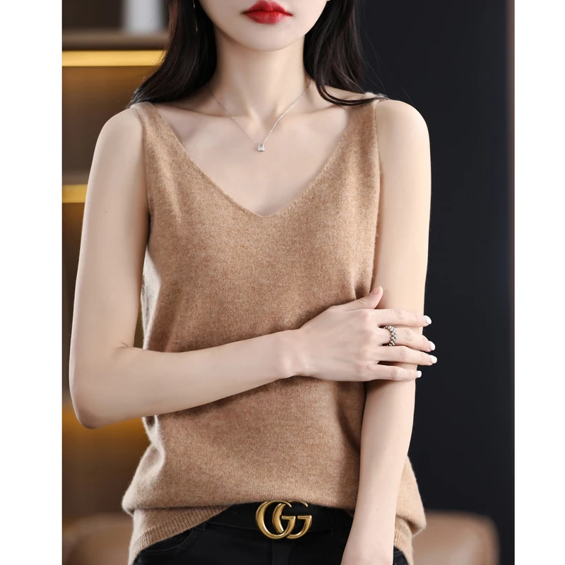 Wool Suspended Tank Top Women's 2023 Summer New Korean Edition Outwear Bottom Large Size T-Shirt Loose Sleeveless Short Thin Top