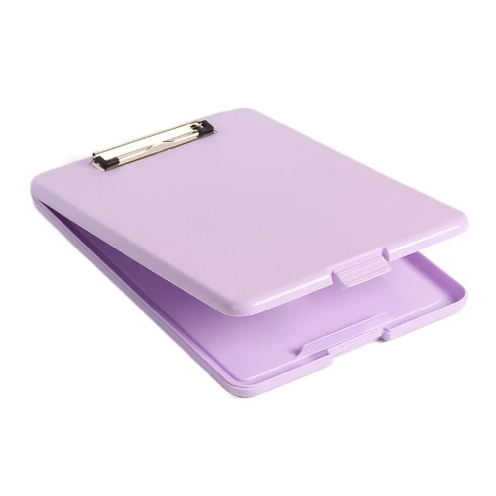 

Vertical Opening A4 File Folder Plastic Candy Color Test Paper Storage Box with Metal Clip Writing Board Memo Clip Board Office