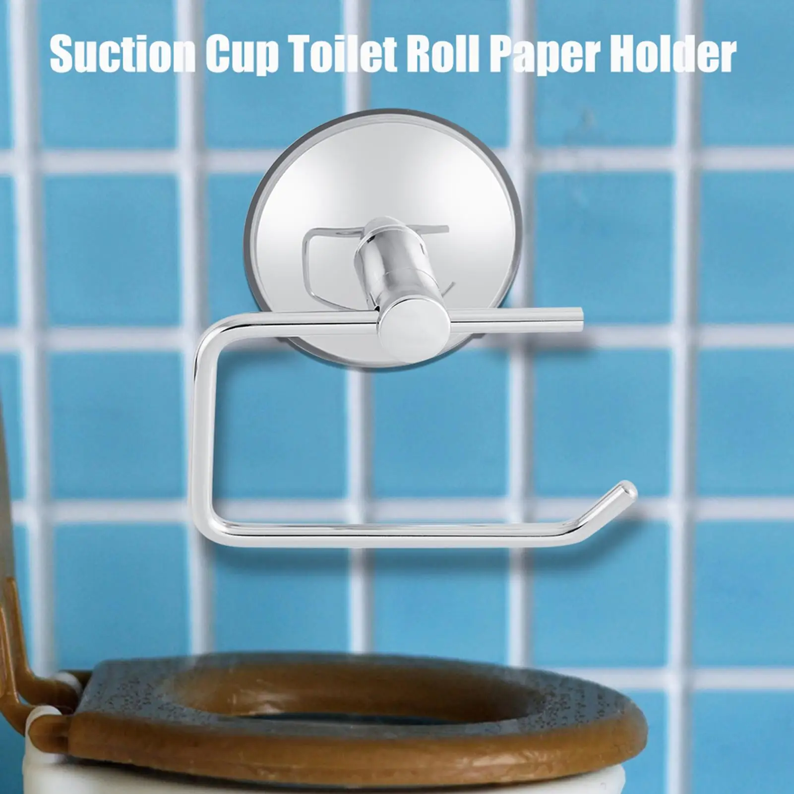 Stainless Steel Toilet Paper Holder Wall Mounted Bathroom Storage Shelf Vacuum Suction Cup Rack Home Decor, Silver