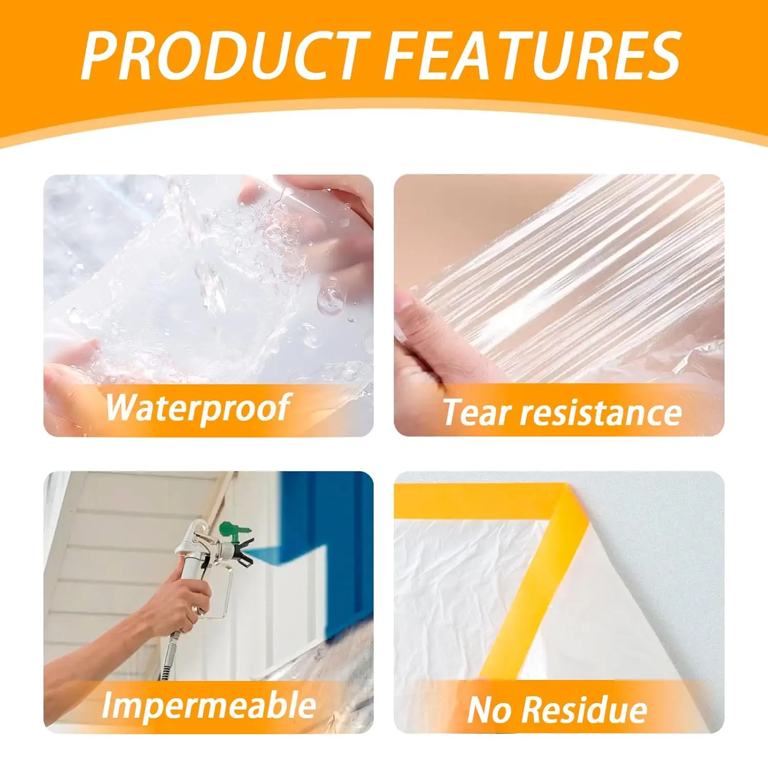Pre-Taped Masking Film Protection PE Covering Cloth Tape for Living Room Furniture Dust-proof Spray Paint Automobile Painting