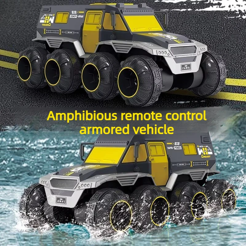 Large Amphibious RC Armored Car 8WD 2.4GHz All Terrain Off Road Truck Rechargeable Long Battery Life High Speed Drift Racing Toy