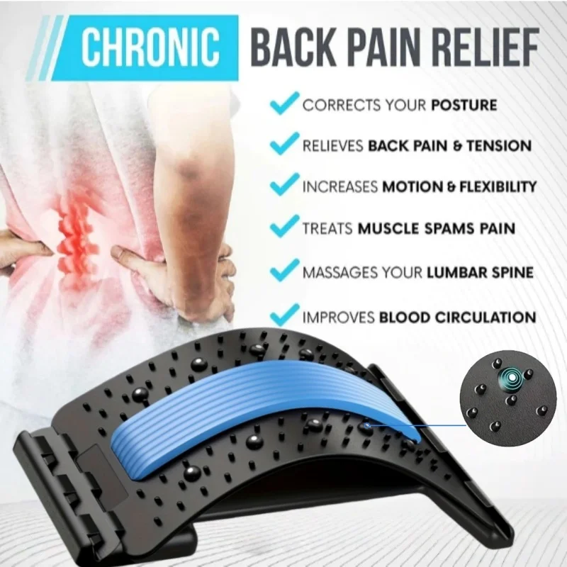 

Back Stretcher 4-level Adjustable Lumbar Stretcher Magnetic Therapy Stretcher Adjustable Non-slip Lumbar Massager Corrects Waist