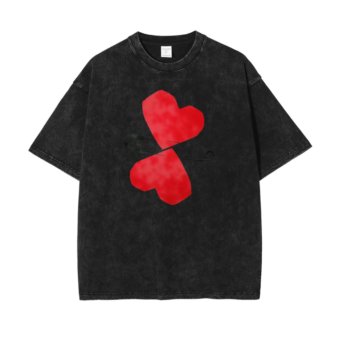 Men Vintage Washed Short Sleeve T Shirt Harajuku Hip hop Funny Heart Printed Tees Oversized Crew Neck Streetwear Tops