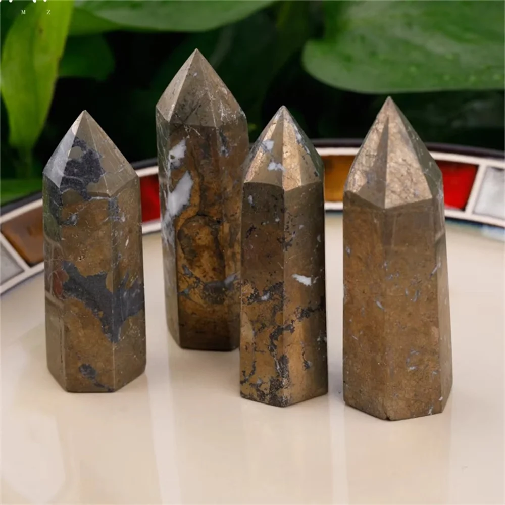 Natural Pyrite Crystal Wand Tower Reiki Gemstone Wands Folk Crafts Pyrite Crystal Tower Quartz For Gift Home Decoration