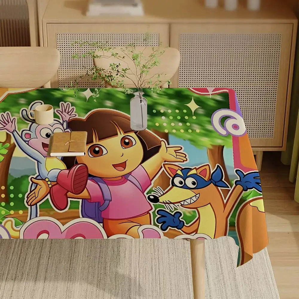 D-Dora Classic Anime Explorer Polyester Waterproof Tablecloth Bedside Table Dustproof Decorative Cloth Living Room Coffee