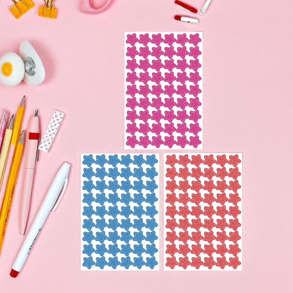 

6 Sheets Glitter Star Stickers Colorful Motivational Rewards for Creative DIY School Supplies Mini Pentagram for Books