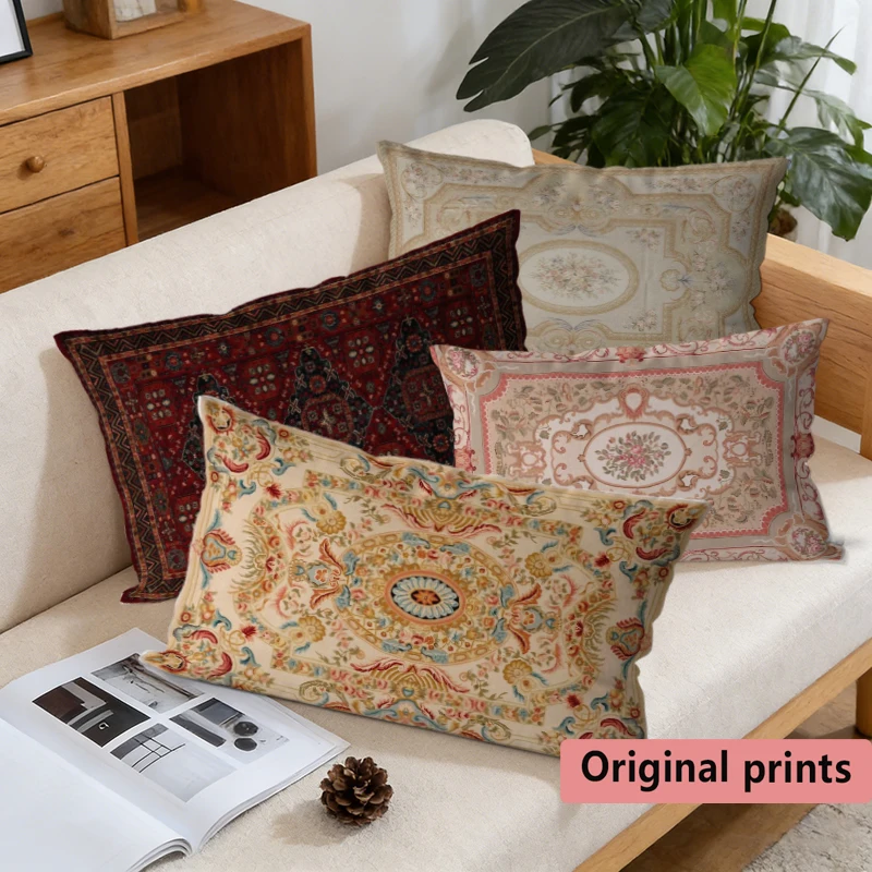Vintage Aubusson Floral Rug Pillow Covers Suitable For Sofa Bedroom Car Pillow Cover Cushion Rectangular Back Cushion