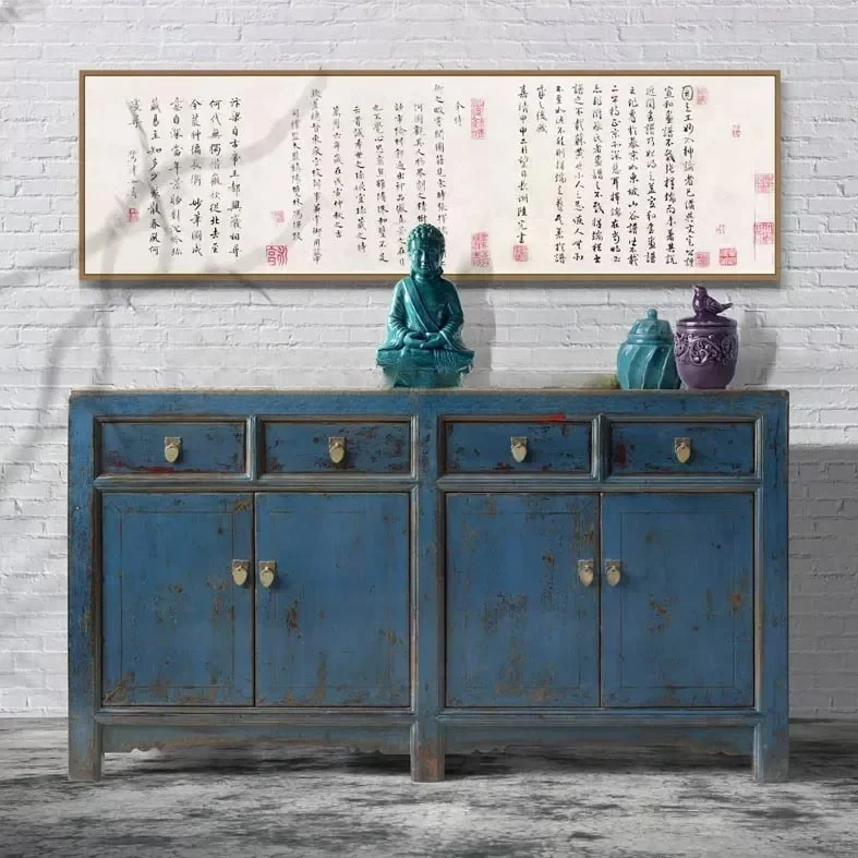 

New Chinese Style Solid Wood Sideboard Retro Distressed Living Room Cabinet