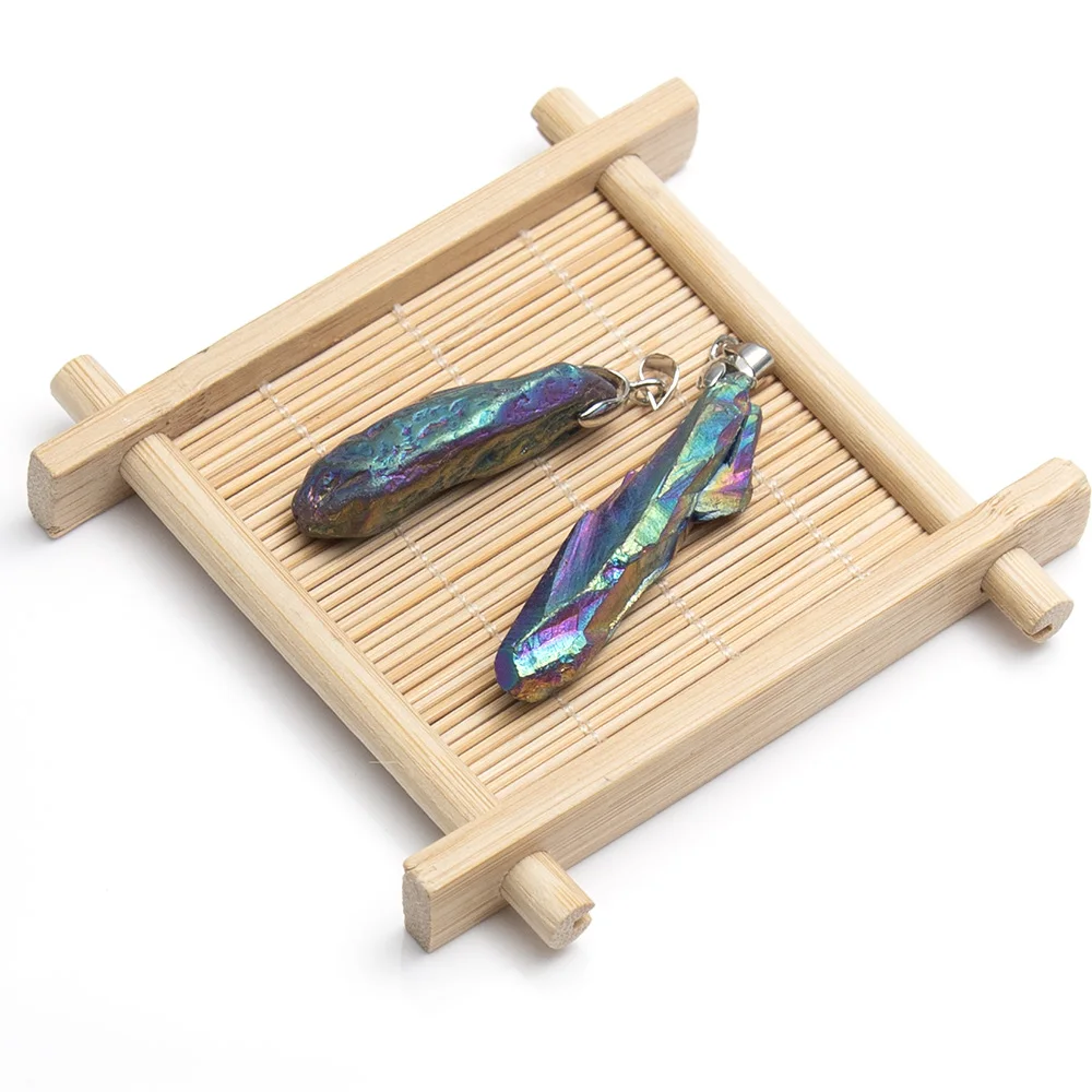 1 قطعة الحجر الطبيعي مطلي كريستال قلادة كوارتز غير النظامية العنقودية خمر سحر صنع عقد دي اي واي مجوهرات 10x55mm