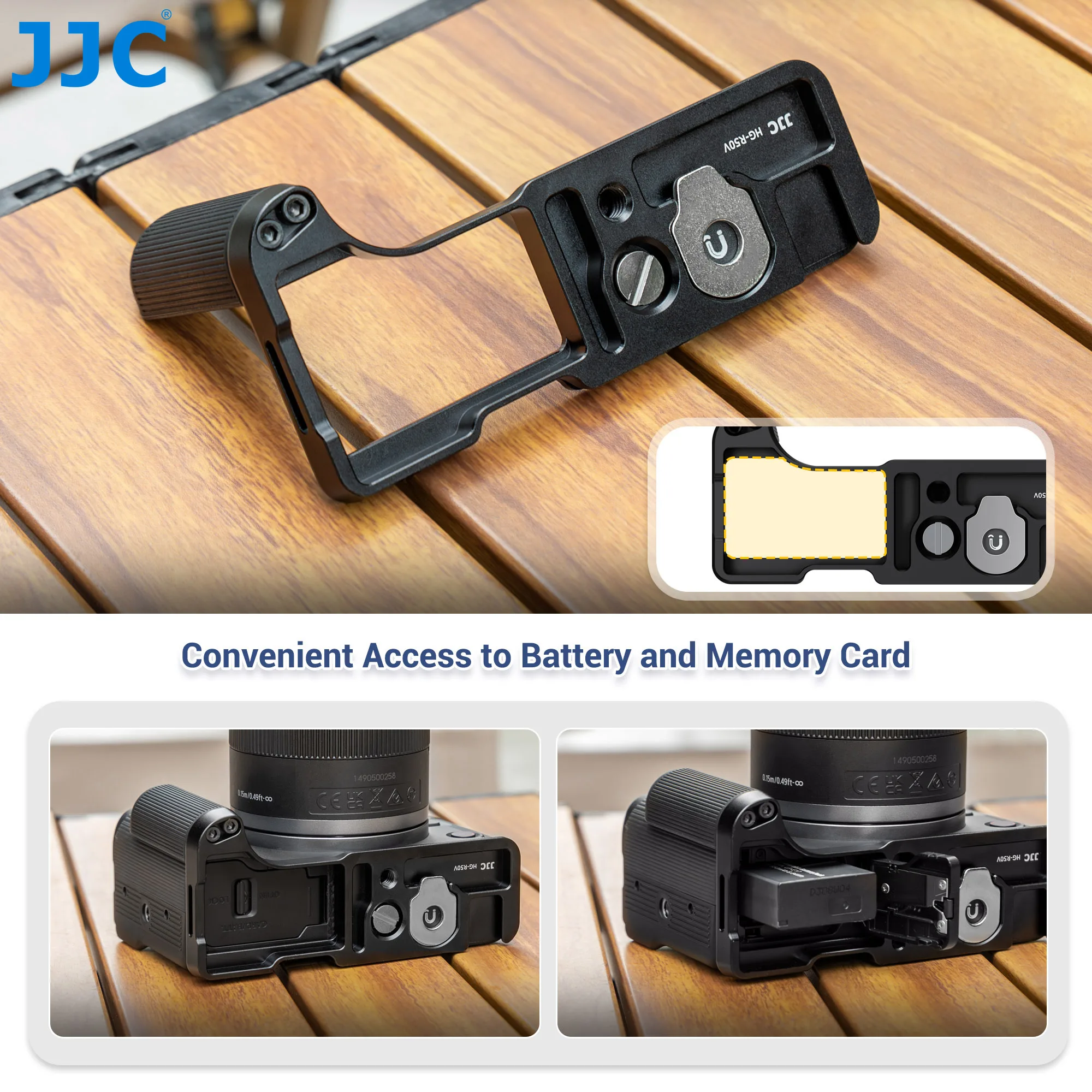 JJC R50 V Handgrip L-Shape Grip for Canon EOS R50V with Quick Release Plate Arca Cold Shoe Mount 1/4"-20 Threaded Holes Fit LED