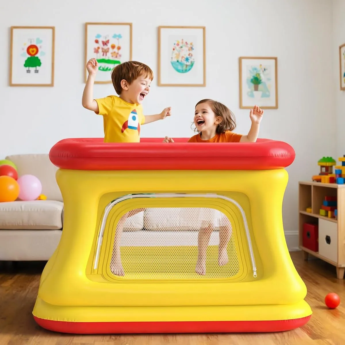 Source Factory Children's Inflatable Bounce House Ocean Ball Pool Jumping Bed Safety Fence 3-in-1 Bounce House