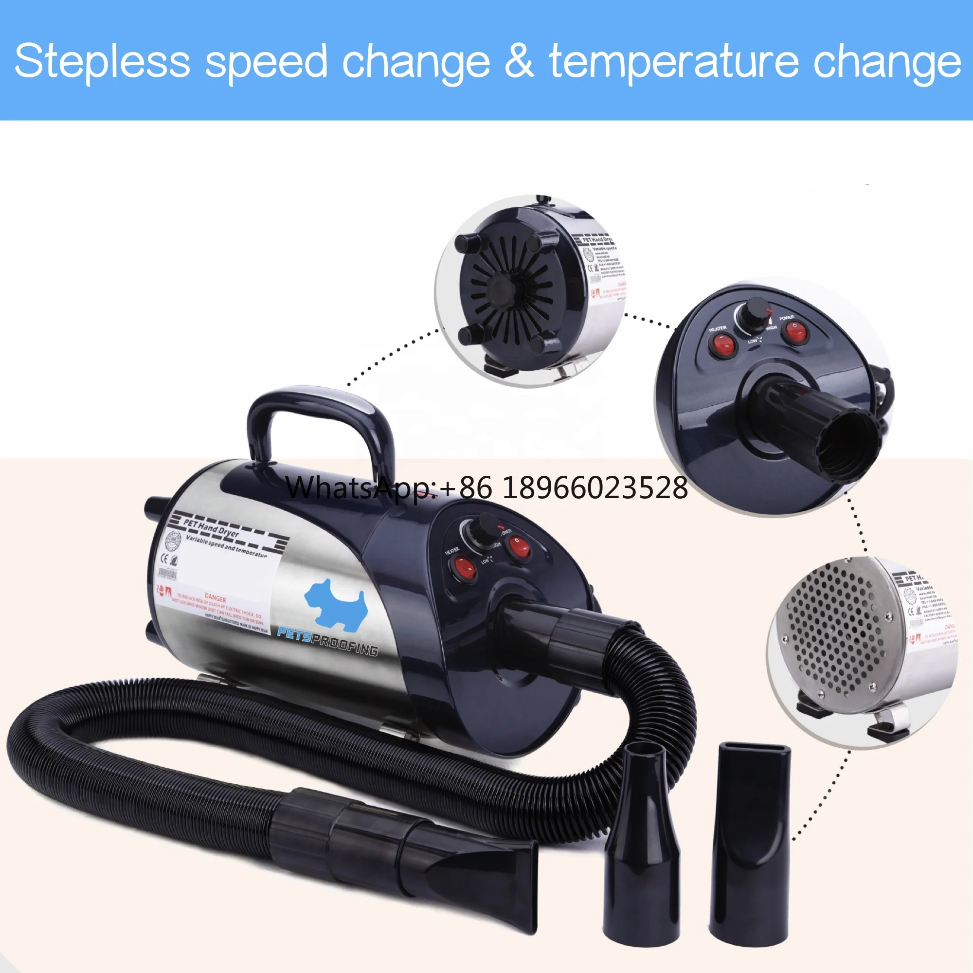 Best Selling Variable Speed Pet Dryer and Water Blower Machine PP Combs Dog and Cat Grooming Tool Charge Power Source