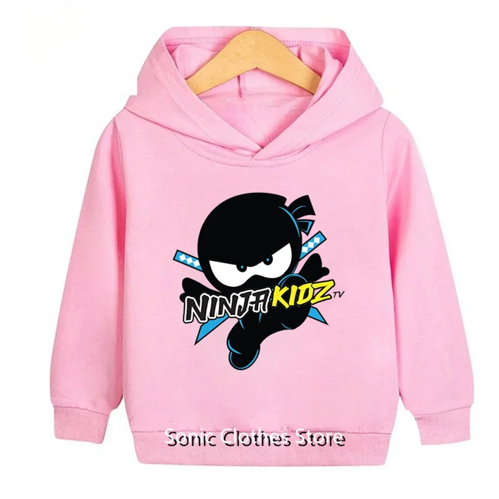 Kids Unisex Hoodie Cartoon Little Ninja Character Print Pullover Long Sleeve Casual Sweatshirt Boys Girls Autumn Warm Hooded