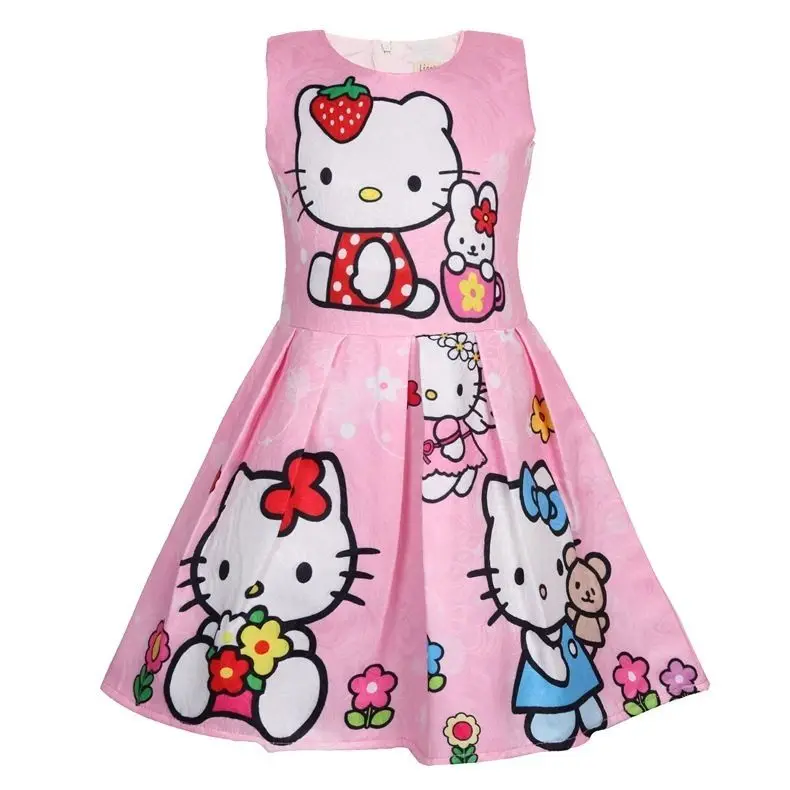 TAKARA TOMY Spring and Summer New Girl Hello Kitty Cute Sweet Printed Vest Dress Baby Sleeveless Elegant Pleated Princess Skirt