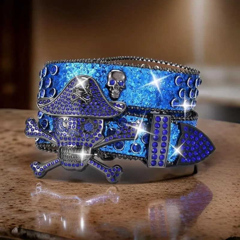 A52E Blingbling Skull Butl Belt Rhinestones Spodnie Pasek Pasek Pas dla dorosłych pasek punkowy
