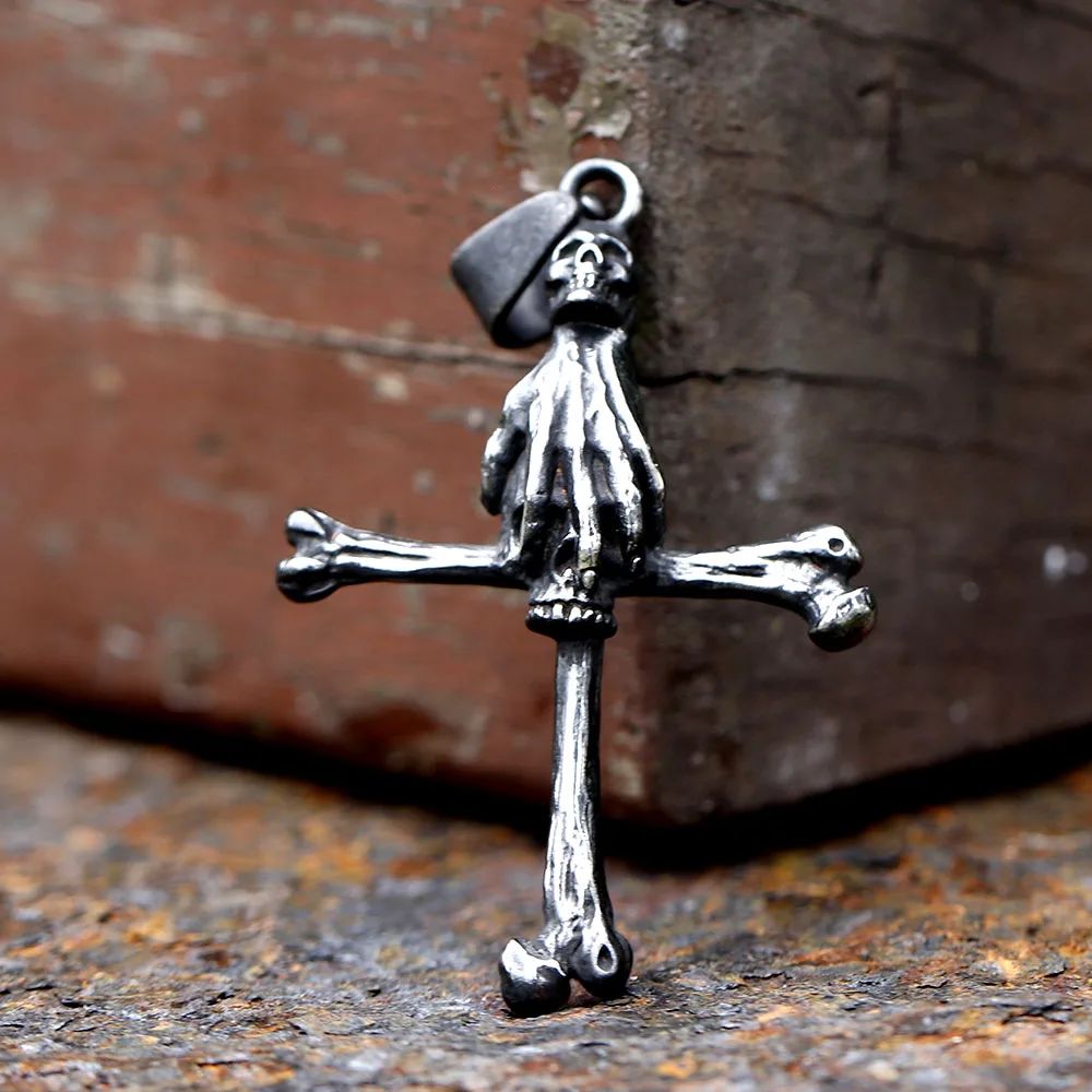 Neue trend ige 316l Edelstahl Gothic Death Cross Style Schädel Kopf Anhänger für Männer Halloween cool Punk Biker Schmuck Geschenk