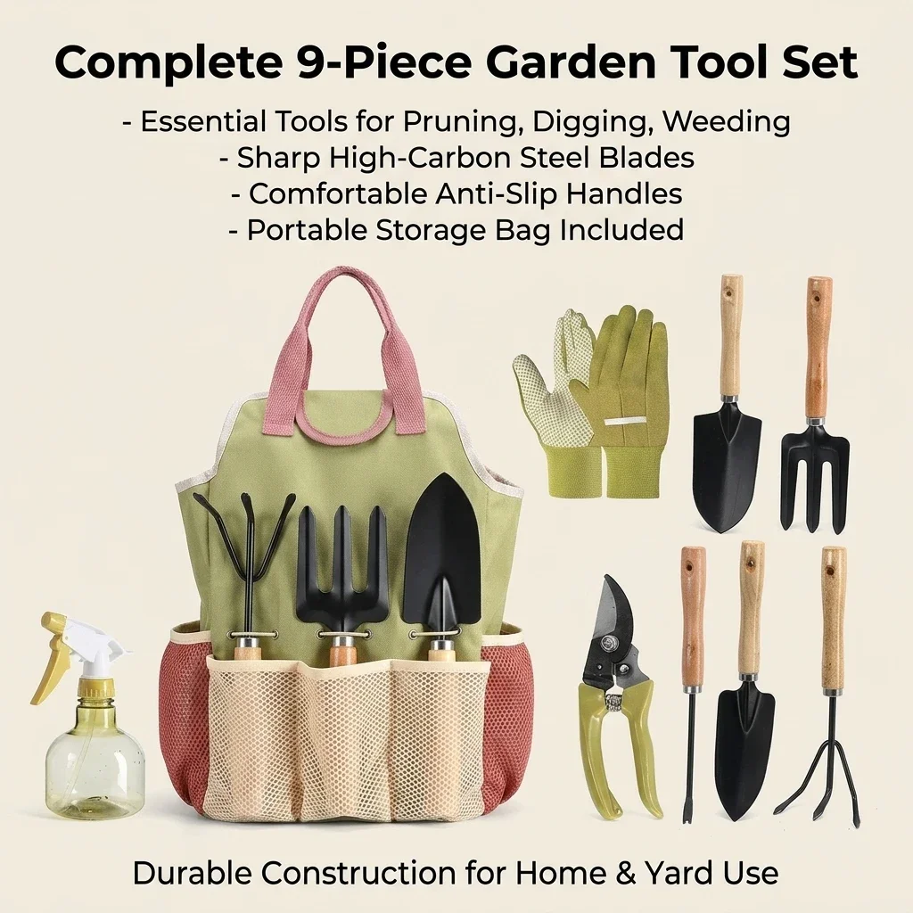 9-Piece Garden Tool Set High-Carbon Steel Pruning Shears Combination For Yard Care