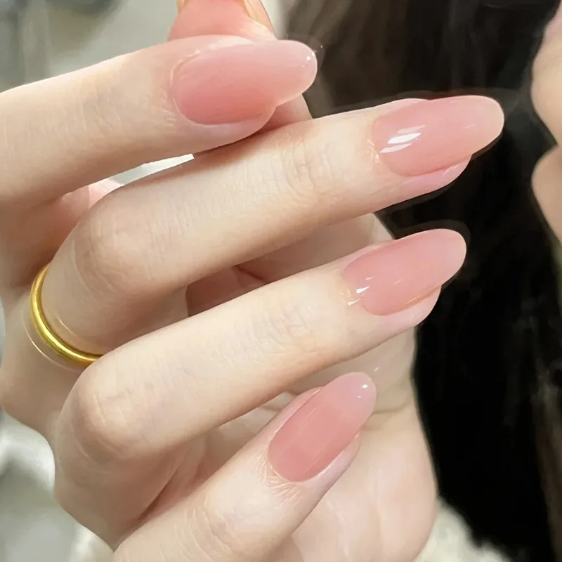 

24pcs Nails Sets Press on Fantasy Gradient Pink White Oval Fake Nails Tips Short Almond False Nail Art with Star Design Manicure