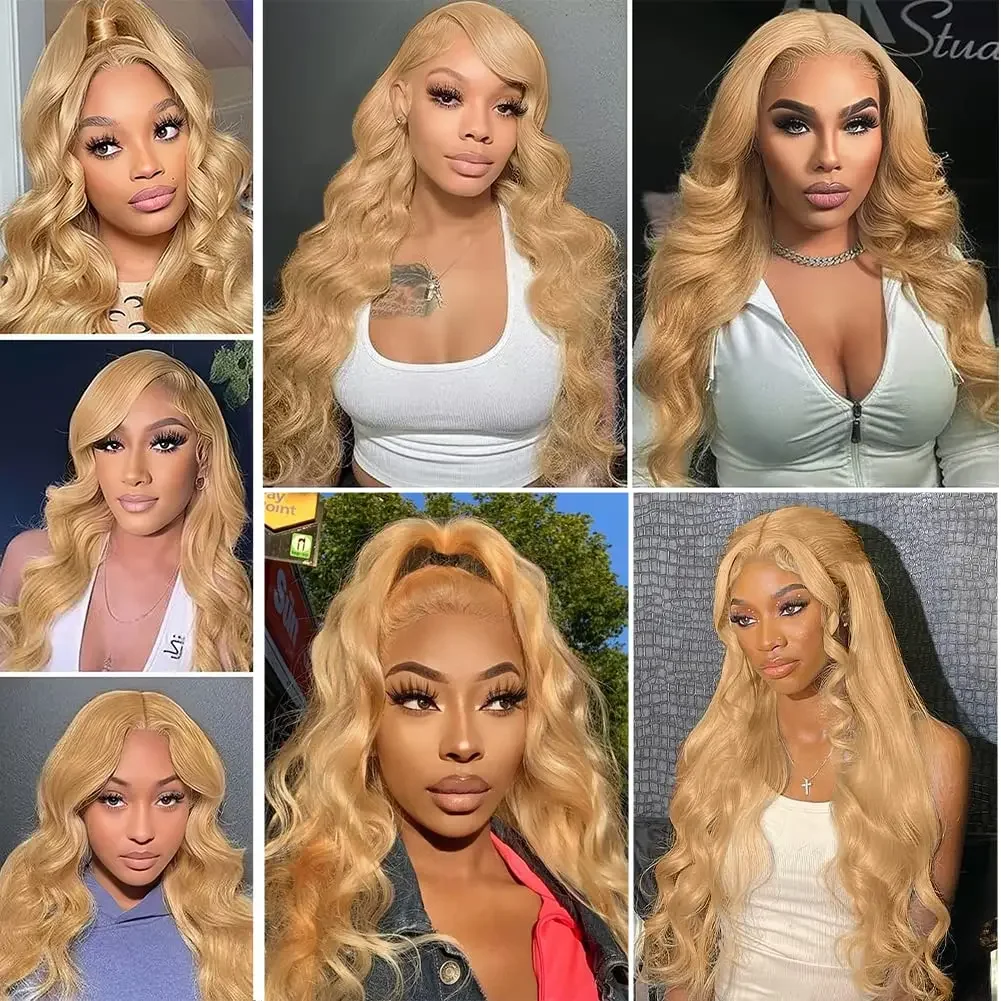 Perruque Lace Front Wig Body Wave naturelle sans colle, cheveux humains, couleur #27, couleur Wear and Go, 13x6, pre-plucked, couleur blond miel, pour femmes