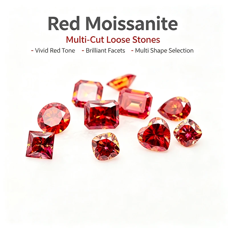 Rainbow Red Color Moissanite Multi‑Shapes Round Pear Oval Emerald Heart Cushion Princess Asscher Radiant Cut for Jewelry Making