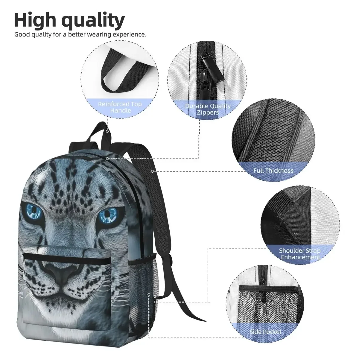 White Leopard Cheetah Realistic Art Backpack Boys Girls BookBag Kids School Bag Laptop Shoulder Bags for Men Women