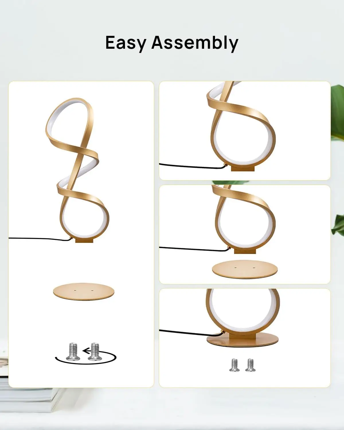 2 Pack LED Touch Dimmable Spiral Table Lamps, 3 Color Temp, Modern Gold Nightstand Lamps for Bedroom, Living Room, Ideal Gift