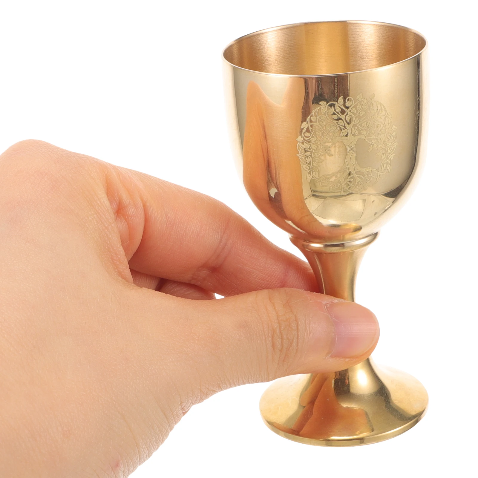 Altar Cup Pentagram Tree Pattern Altar Chalice Vintage Brass Goblet Wine Cup Brass Retro Worship Craft Cup Decor Altar Goblet