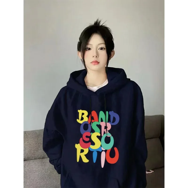Korean Fashion Coloured Letters Print Hoodies Women Casual Oversized Sportwear Female Sweatshirt Y2k Hoodie Clothes Kpop Tops