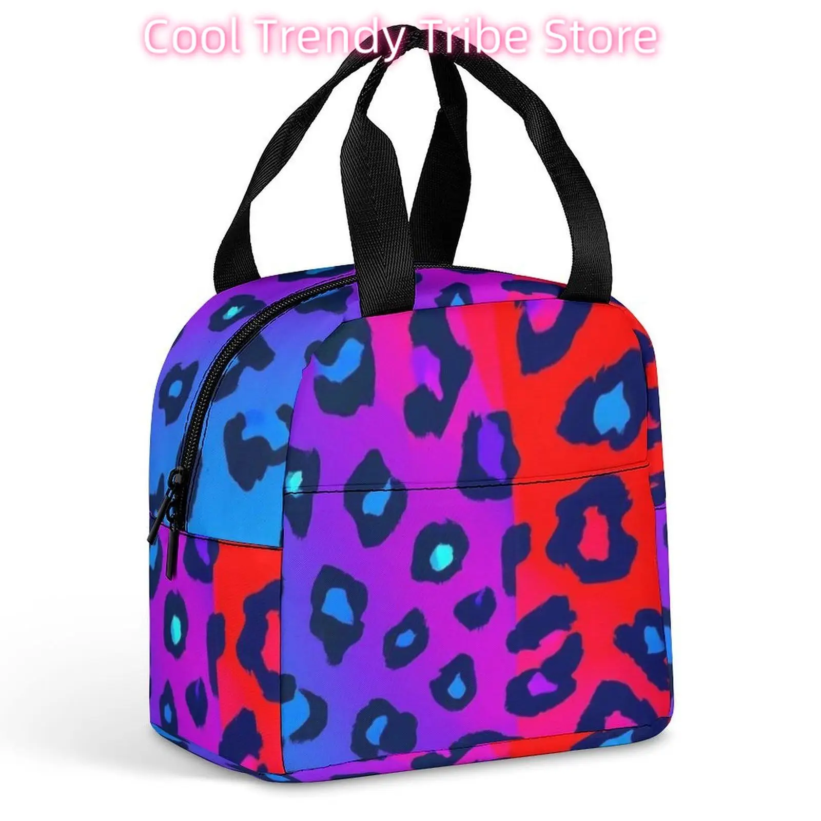 Men's Large Capacity Lunch Bag Heat Preservation Portable Meal Bag Trippy Red Pink Purple Blue Cheetah Leopard Print
