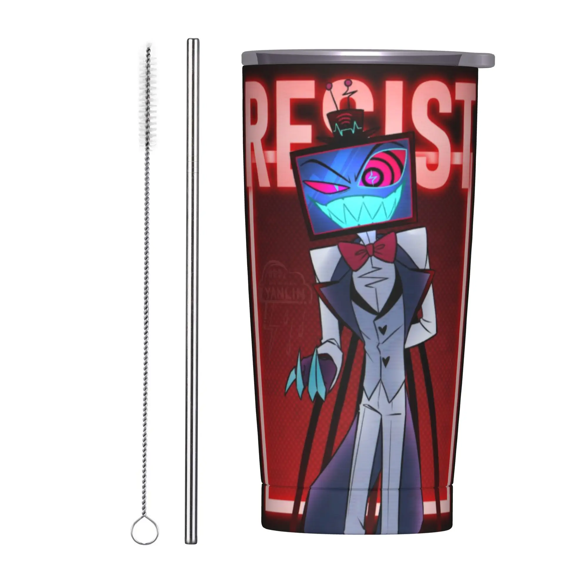 

Hazbines Hoteles Alastor vox 2 Стакан с вакуумной изоляцией, термочашка с соломенной крышкой, дорожные уличные кружки, защита от разливов, 20 унций