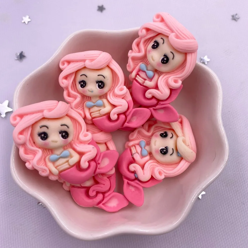 Painted Resin Kawaii Colorful Mermaid Princess Girl Flatback Stone Figurine 10PCS Scrapbook DIY Home Decor Crafts Accessories