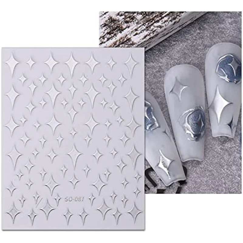 9Pcs Colorful Stars Nail Art Stickers Decals Self-Adhesive Silver Nail Supplies Nail Art Design Decoration Accessories