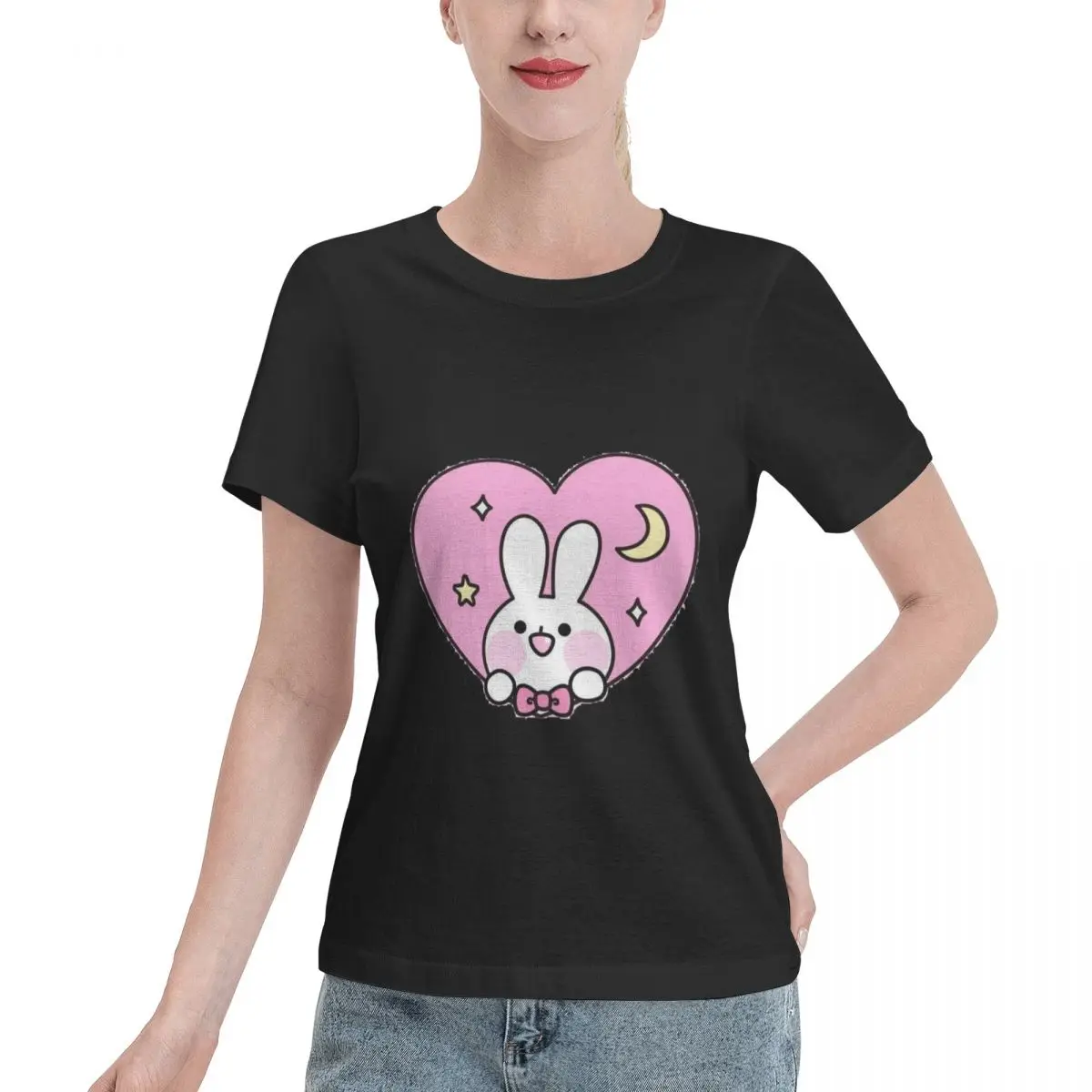 

Kawii Little Bunny Women's T-shirt, Casual Short Sleeve Cotton Blend Crew Neck Tee, Women's Clothing for Outdoor