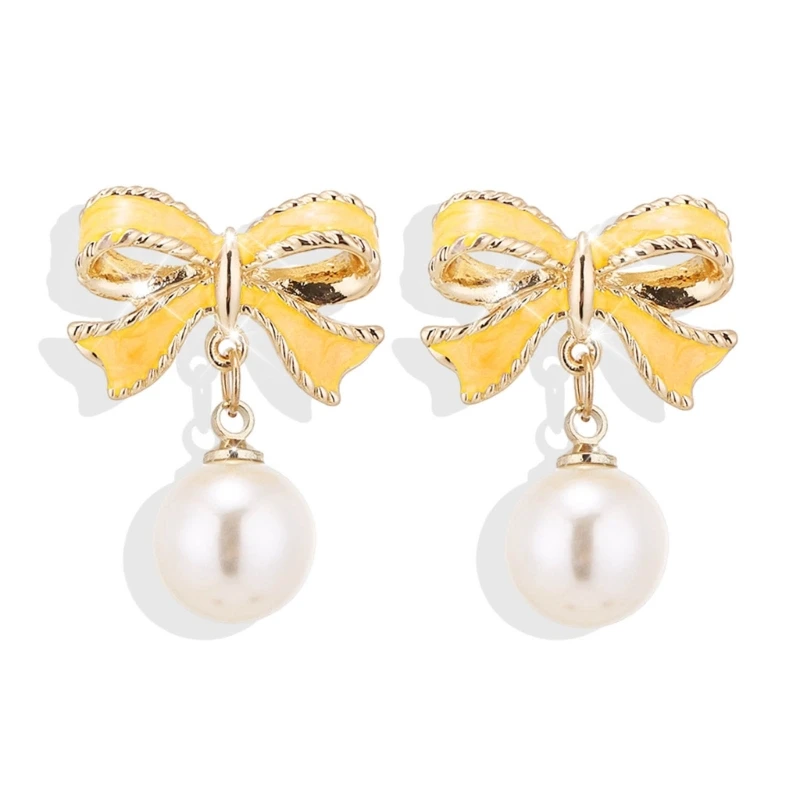 Fashionable Bowknot Dangle Earrings Distinctive Pearls Ear Hooks Accessory Charm