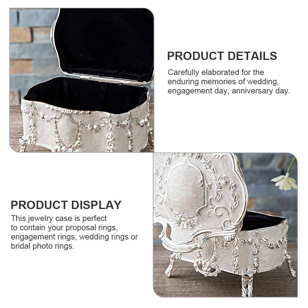 Wedding Jewelry Box Enamel Hinged Ring Case Small Treasure Storage Box for Rings Necklace Earrings Necklace Case
