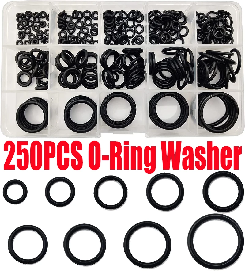 

250pcs Rubber O Ring Set Gaskets Seal Nitrile Rubber Bands High Pressure O-Rings Repair Kit Sealing Elastic Band Washer Set