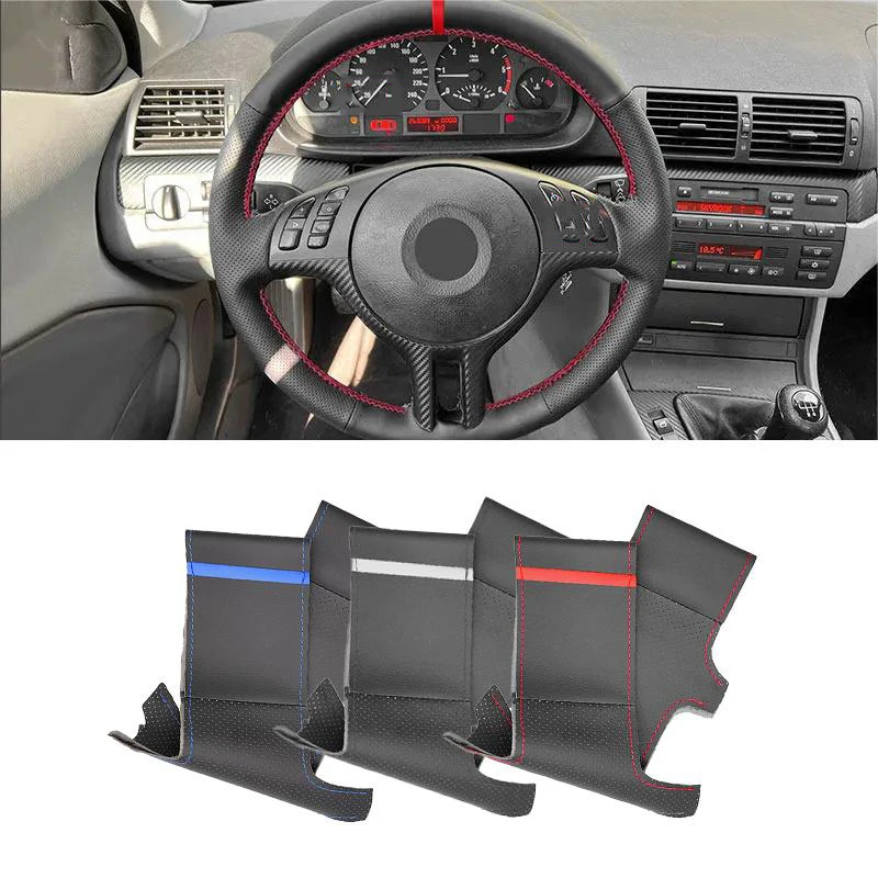 For BMW E46 Coupe 2000-2006 E39 X5 E53 Z3 E36 2000-2003 Hand Stitched Perforated Leather Car Interior Steering Wheel Cover Trim