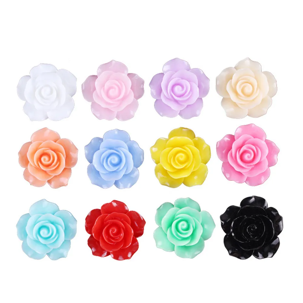 50Pcs Resin Rose Beads 10Mm Flatback Flowers for DIY Craft Jewelry Making Cabochons Hair Accessories Embellishment Assorted